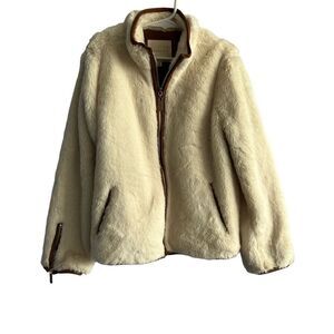 Kid's Copper Key Cream Faux Fur Sherpa Jacket with Brown Faux Leather Trim